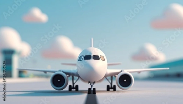 Fototapeta Airplane, Cartoon Airplane, Airplane Taking Off, Airport, Cartoon, Background Image, Travel, Trip, Propeller, Sky, Soaring, Flying, Takeoff, Landing, Illustration, Terminal, Minimalist, Minimalist Sty