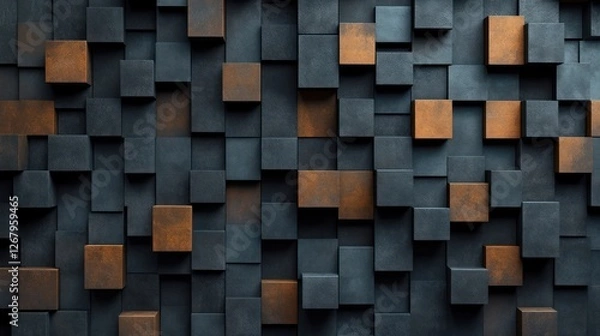 Fototapeta Abstract 3D Render of Cubes: Dark and Rust Hues