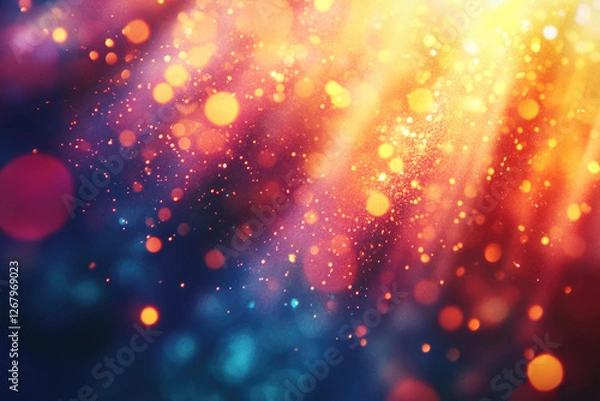 Fototapeta Vibrant bokeh effect, colorful lights and sparkles create a magical, festive atmosphere.
