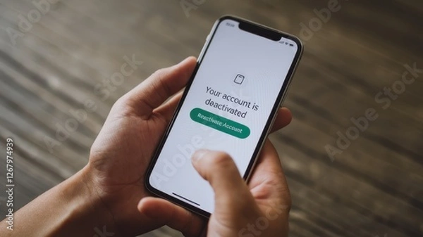 Fototapeta Person holds smartphone with deactivated account message on screen