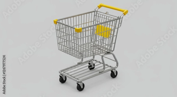 Obraz Realistic 3D Shopping Cart with Yellow Handles