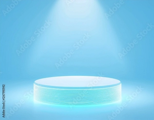 Fototapeta 3d blue green neon spot light cylinder podium minimal studio bright background. Abstract 3d geometric shape object illustration render. Display for technology medical and science product.