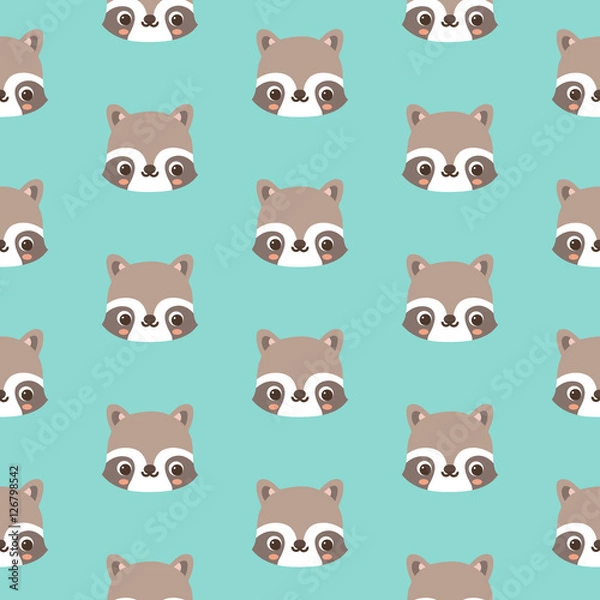 Obraz  Pattern with doodle raccoons face; animal vector seamless pattern
