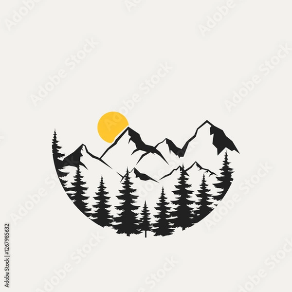 Fototapeta vector nature illustration with mountains and forest