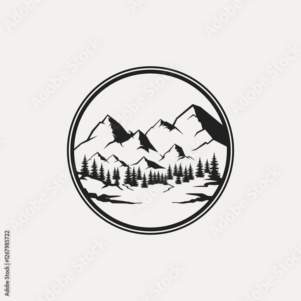 Fototapeta vector logo nature illustration with mountains and forest