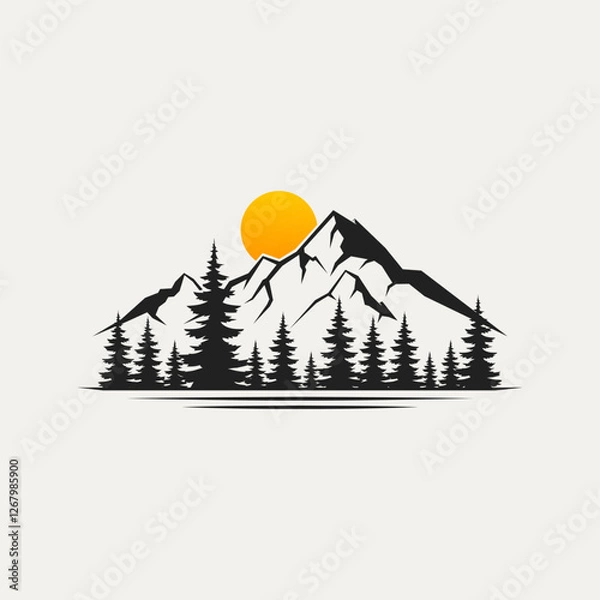Fototapeta vector logo nature illustration with mountains and forest