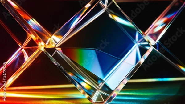 Obraz Prismatic Glass Reflection Overlay with Shattered Textures, Cracked Surfaces, and Light Refractions