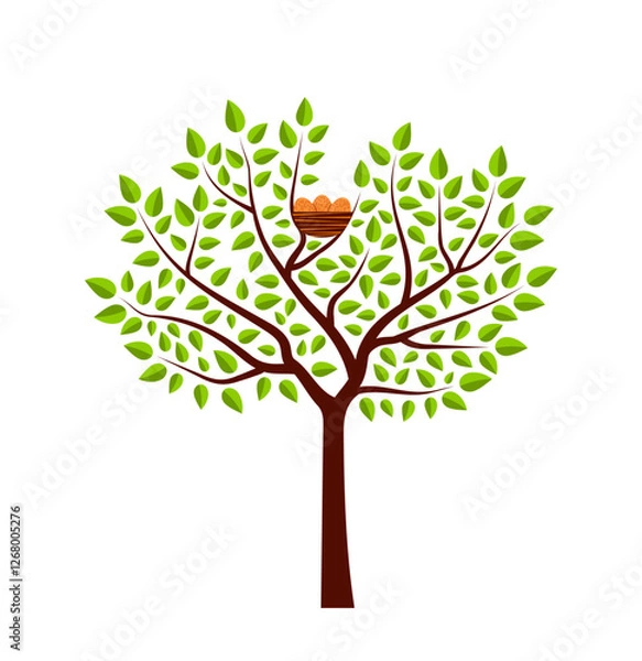 Fototapeta tree and eggs in nest isolated on white background