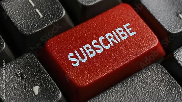 Fototapeta A close-up of a red subscribe button on a black keyboard.