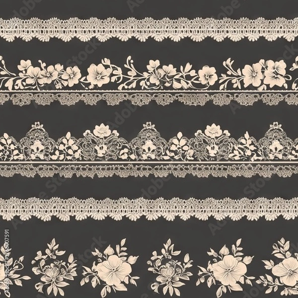 Fototapeta Seamless Pattern - Elegant floral lace borders and patterns