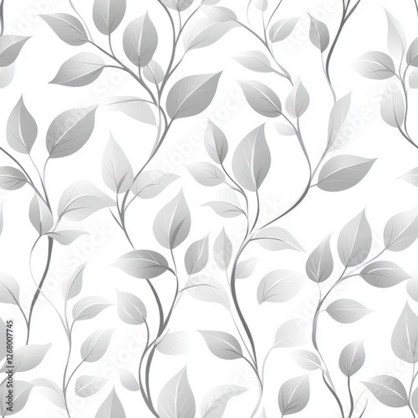 Fototapeta Seamless Pattern - Elegant gray leaves on white background