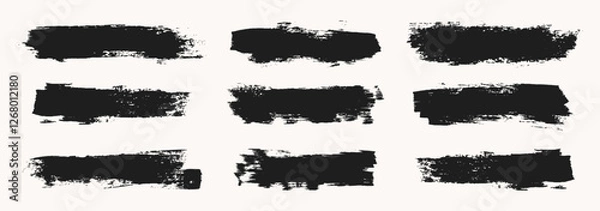 Obraz Black set paint, ink brush, brush strokes, brushes, lines, frames, box, grungy. Grungy brushes collection. Brush stroke paint boxes on white background - stock vector.