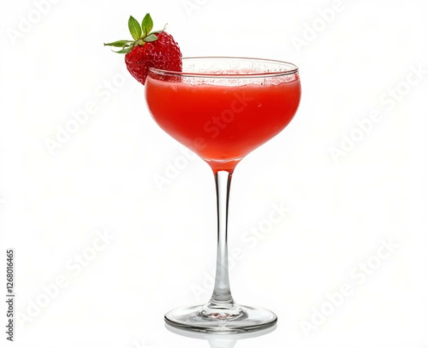 Fototapeta A strawberry daiquiri in a coupe glass with fresh strawberry garnish. Generative AI