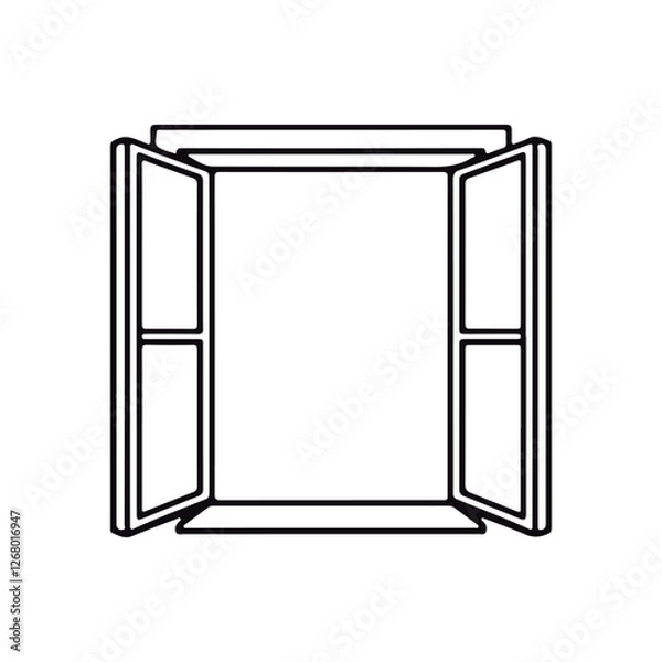 Fototapeta Line art and open window drawing. Linear vector symbol. white backdrop
