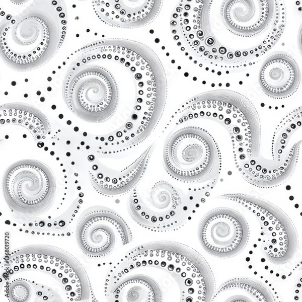 Fototapeta Seamless Pattern - Abstract grayscale swirls and dots pattern