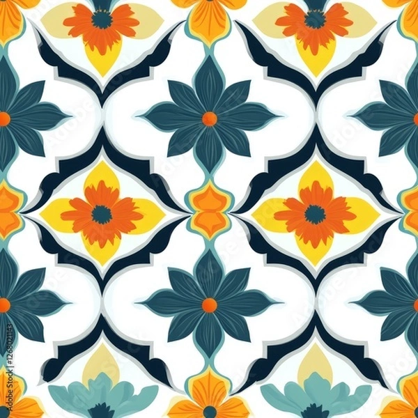 Fototapeta Seamless Pattern - Floral Tile Pattern: Vibrant and Bold