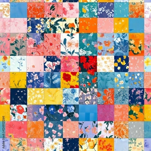 Fototapeta Seamless Pattern - Vibrant floral patchwork quilt design