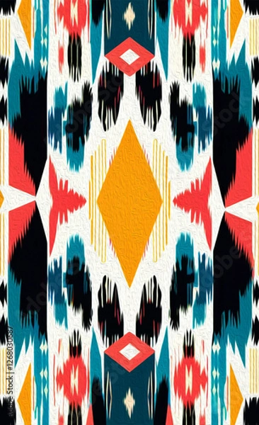 Fototapeta Abstract background in Ikat technique . Printable pattern for wall decorations.