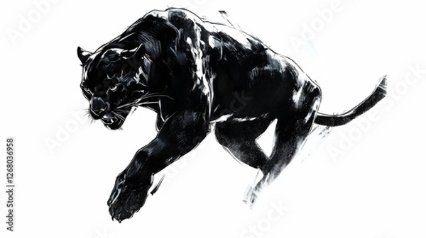 Obraz Black panther tattoo on a white background, showcasing bold, artistic design