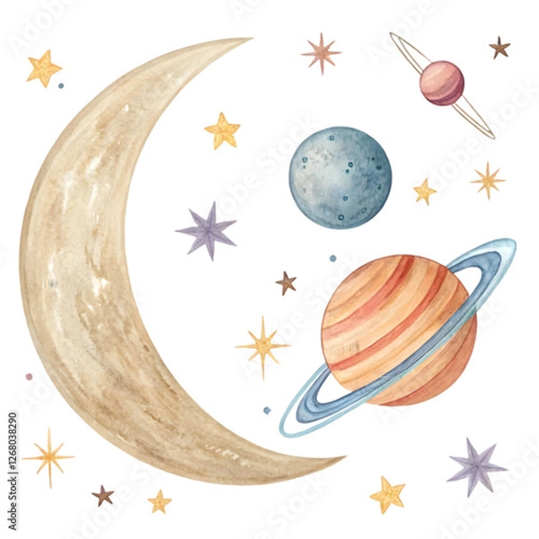 Obraz Planets ordered away from the sun watercolor