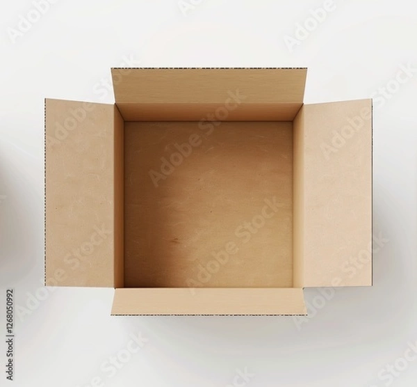 Fototapeta 3D-rendered brown kraft cardboard box on a white background, isolated and minimalistic. Ideal for packaging, shipping, delivery, and ecommerce mockups.