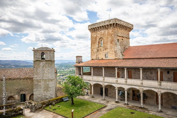 Fototapeta Palace of the Counts and tower of the Ladies in the medieval fortress of Monterrei (Monterrey), province of Ourense, Galicia, Spain