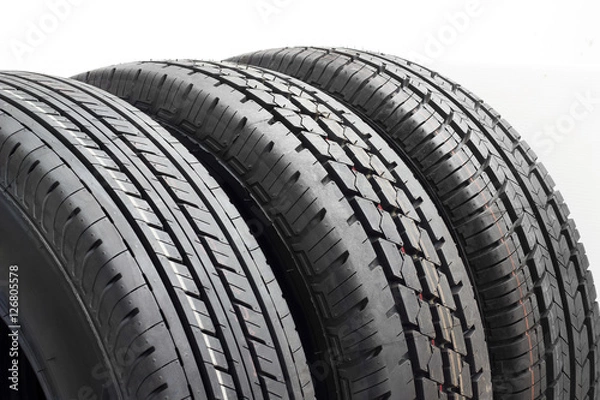 Obraz Car tires background in a row on white background. rubber