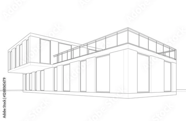 Obraz Modern Architectural Wireframe Sketch – Vector Blueprint of Contemporary Building