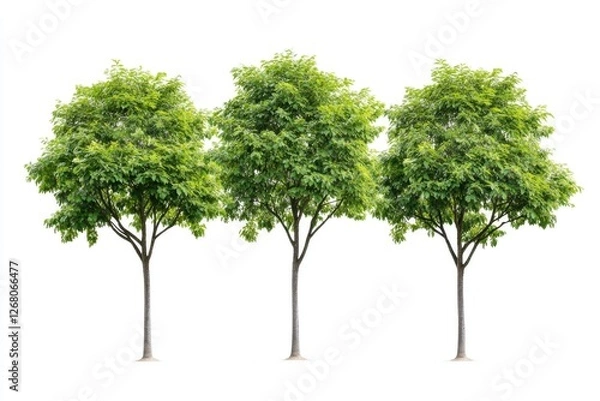 Fototapeta A group of four trees with green leaves in a natural setting