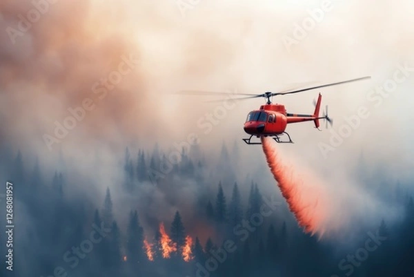 Obraz Helicopter fighting wildfire in forest