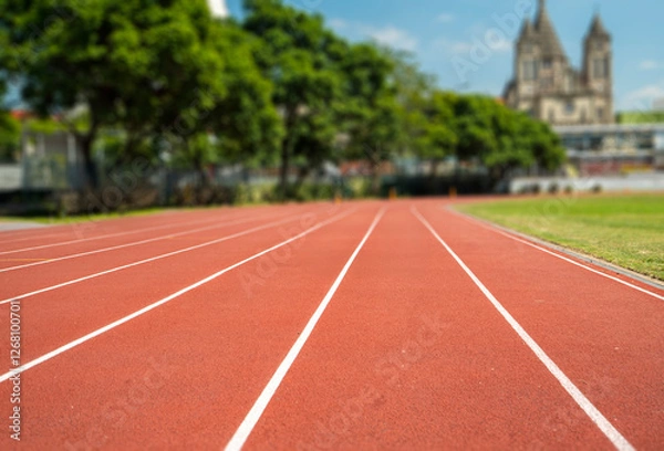 Fototapeta A track with white lines and a red background
