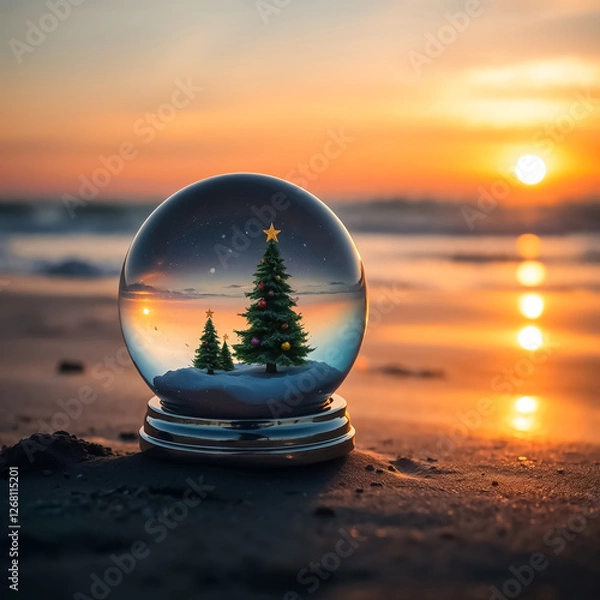 Obraz Snow Globe at the Beach - Coastal Christmas Image