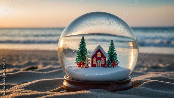 Obraz Snow Globe at the Beach - Coastal Christmas Image