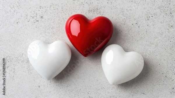 Fototapeta Red and White Heart Shapes on Textured Background