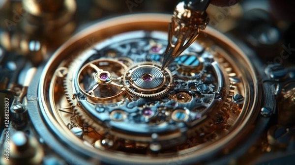Fototapeta A close-up of a finely engineered watch mechanism