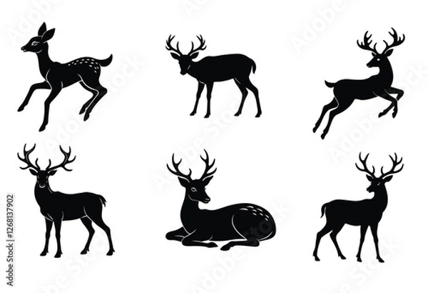 Fototapeta Deer Silhouette Bundle on white background