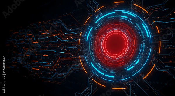 Fototapeta Abstract Futuristic Technology Circuit Board Red Blue Glow