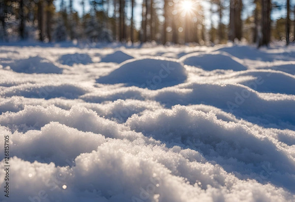 Fototapeta snow-covered ground texture with compacted ice details
