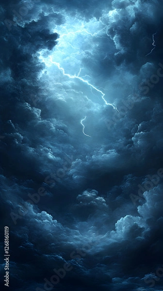 Fototapeta Epic Lightning Storm with Dramatic Clouds and Thunder in a Mystical Night Sky