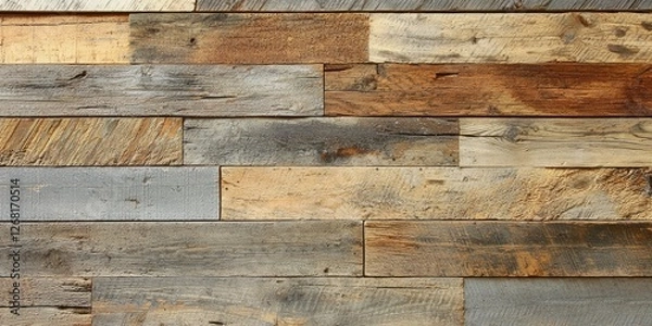 Fototapeta High-resolution shot of reclaimed wood with weathered texture and layered paint, ideal for vintage-inspired backgrounds.