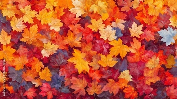 Fototapeta Autumn leaves falling nature scene close-up photography colorful environment top-down view seasonal concept