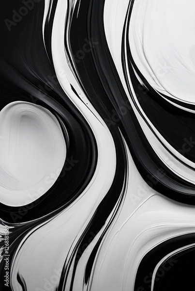 Obraz Black and white. Abstract background. Wavy shapes. Oil strokes. Modern minimalist. Aesthetic Background