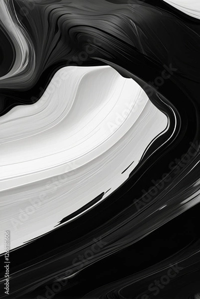 Obraz Black and white. Abstract background. Wavy shapes. Oil strokes. Modern minimalist. Aesthetic Background