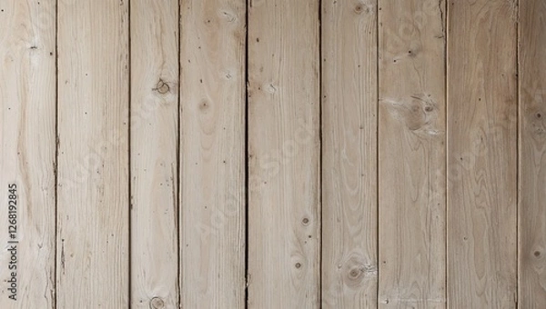 Fototapeta a wooden surface, showcasing a rustic and weathered texture. The wood appears to be light beige with subtle variations in tone, indicating natural wear and age.
