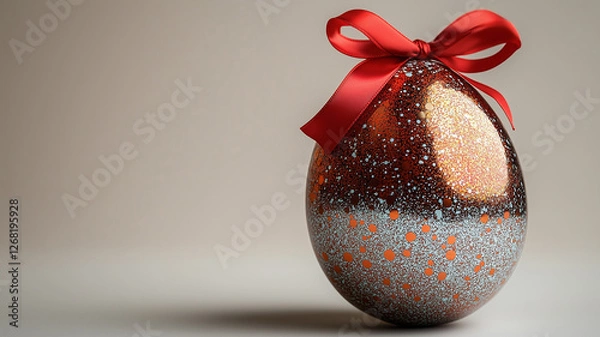 Fototapeta Silver easter egg with red ribbon isolated on white background