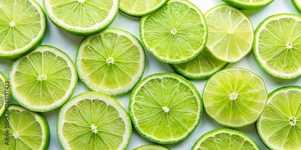 Obraz Fresh Lime Slices, Minimalist Top View, Isolated White Background - Vibrant Citrus Fruit Photography