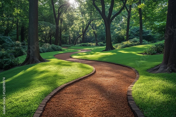 Fototapeta Walking path on a small slope on a sunny day