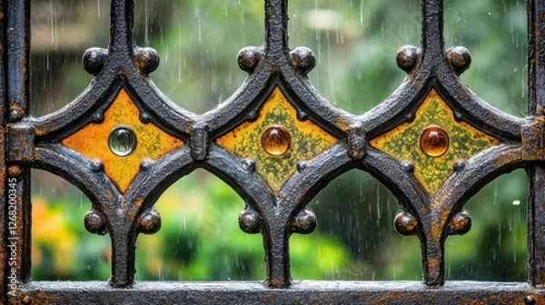 Obraz Explore the elegant charm of an artistic window frame, showcasing intricate etched designs amidst soft, diffused light.