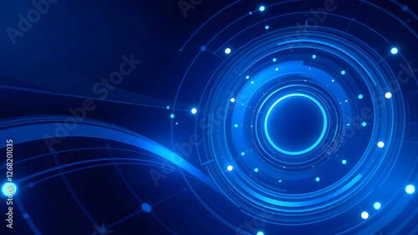 Fototapeta A bright blue abstract background with glowing circles and swirling patterns creates a fantasy space art design