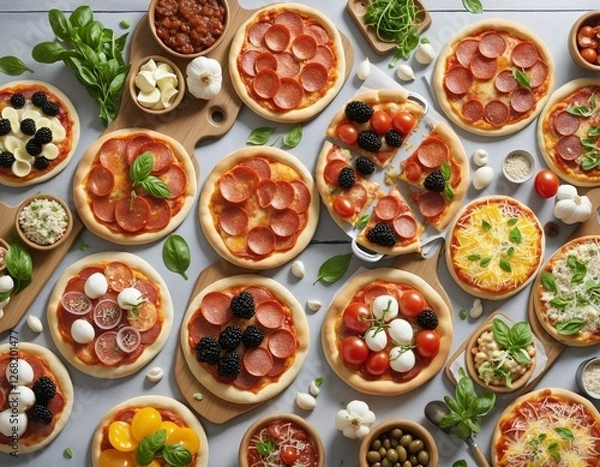 Fototapeta Tasty Assortment of Bite-Sized Pizzas Perfect for Family Gatherings and Casual Meals